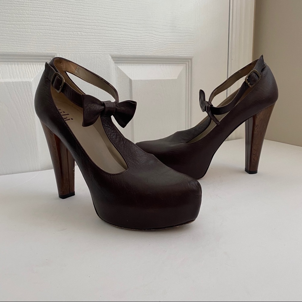 Tibi Brown Platform Heels with Bow Detail Sz 39
